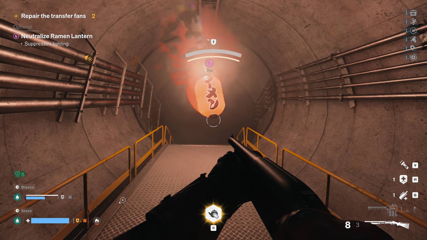 An anomalous, floating ramen shop lantern in in FBC: Firebreak.